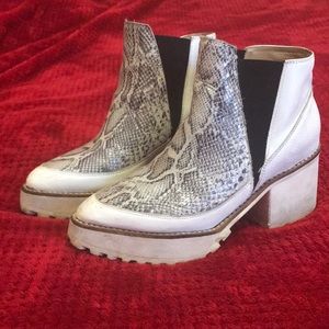 Leather platform ankle boots snake print